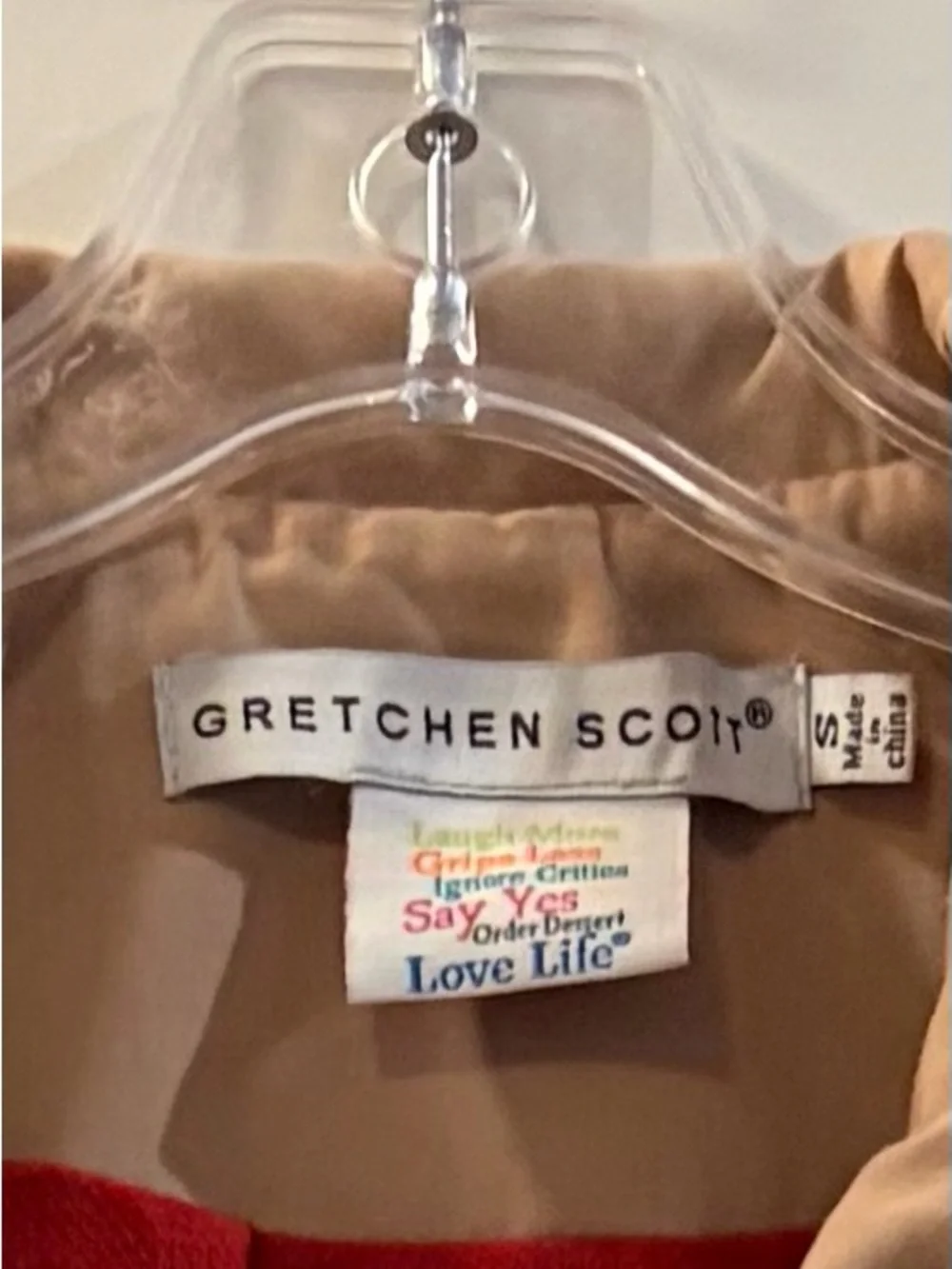 Gretchen Scott Tan Rain Coat with Red Cuff Detail - Picture 7 of 10